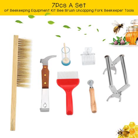 Kit d'apiculture 7 pièces comprenant brosse à abeilles, fourche à désoperculer et outils d'apiculture (1/5)