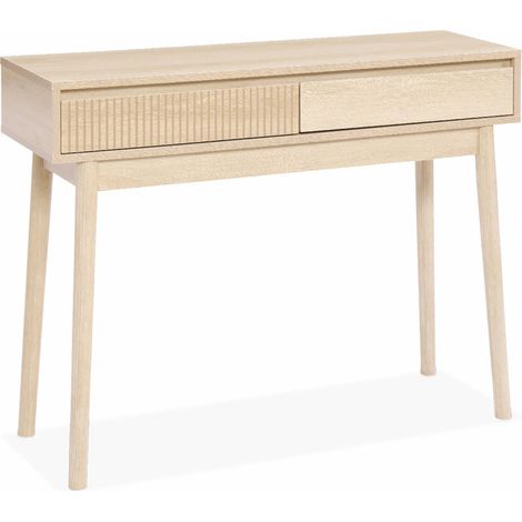 100cm console table with grooved wooden detail, Linear, Natural, 100x30x75 cm
