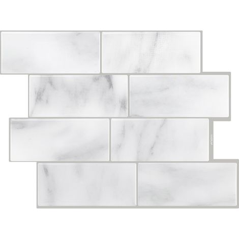 Crédence Adhésive Imitation Carrelage Gris-Blanc - Lot de 10 Panneaux Muraux Imperméables et Faciles à Nettoyer pour Cuisine et Salle de Bain (1/5)
