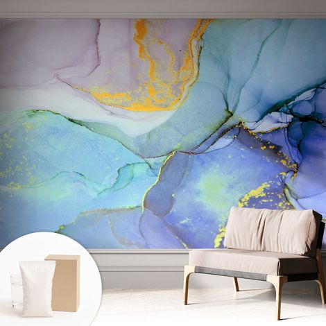 Tapete Vliestapete mit Kleber - abwaschbar - Tapete mit Motiv - trendige Wanddeko - elegant Fototapete Aquarellförmige Formen 312x219 cm (1/5)