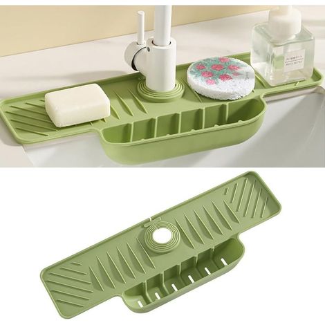 Dosseret en silicone pour robinette cuisine et salle de bain, fixation au dos avec boucle, vert (1/5)