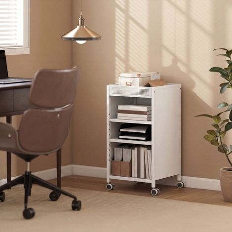 Estantería con ruedas y baldas ajustables blanca OKMYHOME (1/5)