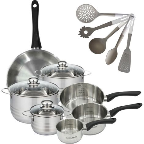 Lot de Poêle 28 cm, 3 Faitouts 16/20/24 cm et 3 Casseroles 12/16/20 cm Fackelmann Geneva et 5 Ustensiles (1/5)