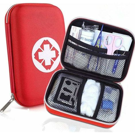 Trousse de Premier Secours, Mini Boîte Médical, Complète pour la Voiture, Voyage, Bureau, Randonnée, Sport, Maison, Entreprise (Rouge) (1/5)