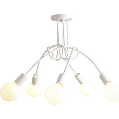 5 Lampes Plafonnier Moderne, Vintage Lustre Lampe de Plafond Luminaire E27 Rétro pour Salon Salle à Manger Chambre Hôtel Décoration D'intérieur, 70CM, Blanc BLOW (1/5)
