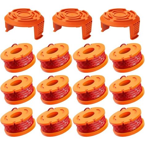 Carrete de hilo de corte de 0,065 pulgadas para modelos compatibles con Worx – Paquete de repuesto de 15 unidades WA0010 (12 hilos, 3 tapas) (1/4)