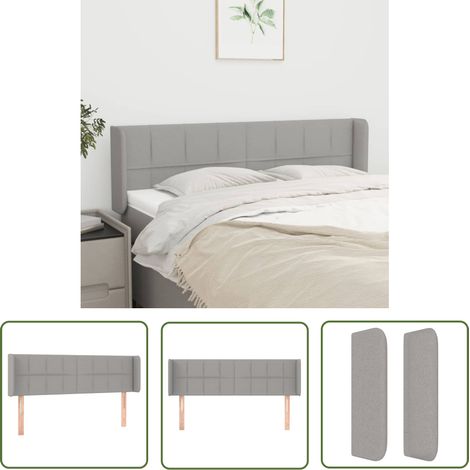 The Living Store Tête de lit avec oreilles Gris clair 147x16x78/88 cm Tissu - Tête De Lit - Têtière De Lit - Literie - Meuble De Chambre - Décoration Chambre (1/5)