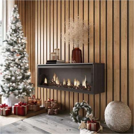 Skraut Home Caminetto elettrico LED Effetto Fiamma Realistico 107x38x25cm Soggiorno - Sala da pranzo Camino elettrico Stile moderno Nero (1/5)