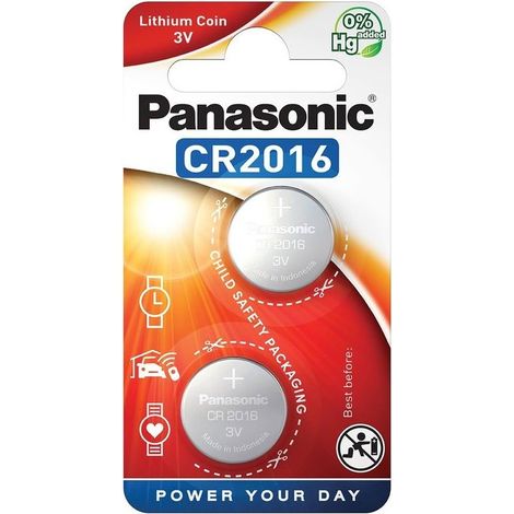Blister da 2 pile a bottone al litio 3V Panasonic - CR2016, DL2016 (1/2)