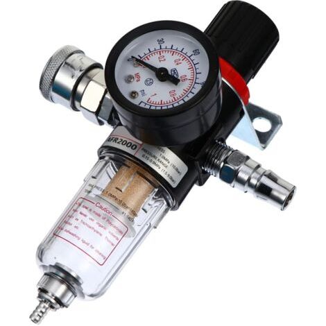 Compresseur Manomètre Traitement Régulateur Huile Eau Séparateur Pneumatique Réducteur Vanne Purgeur Noir Alliage D'Aluminium - (1/5)