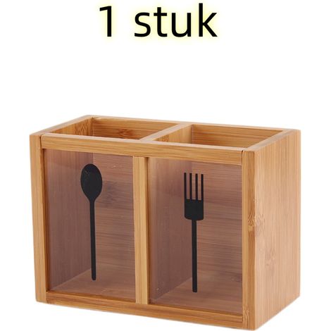 Boîte de rangement - Repose-baguettes - Porte-baguettes compartimenté - Matériau acrylique bambou pour un drainage facile - 18 cm x 13 cm x 9 cm - Couleur bois (1/5)