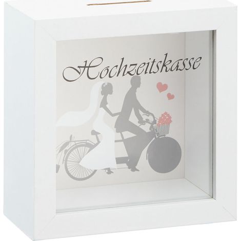 Hochzeit Spardose 15x15 cm weiß - Hochzeits Kasse Sparbüchse mit Sichtfenster