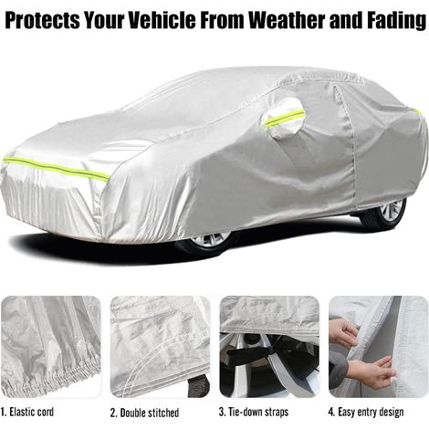 Housse de protection premium pour voiture 460x180x168cm - Imperméable 100% avec ouverture latérale pratique - Doublure coton doux et respirant - Protection 4 saisons (UV/neige/pluie/poussière) - Noir (1/5)