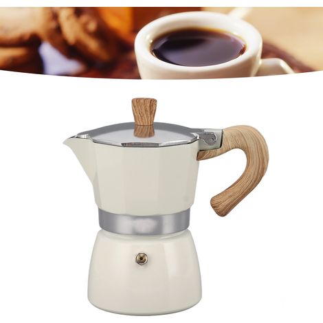 Klassische italienische Moka-Kaffeekanne, achteckiges Aluminium, für Espressobohnen, Filterkaffee, weiß, Fassungsvermögen drei Tassen (1/5)