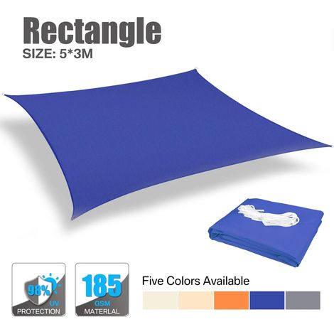 (Bleu 5x3M) Voile d'ombrage imperméable, adaptée aux pergolas extérieures, aux jardins et aux patios. (1/5)