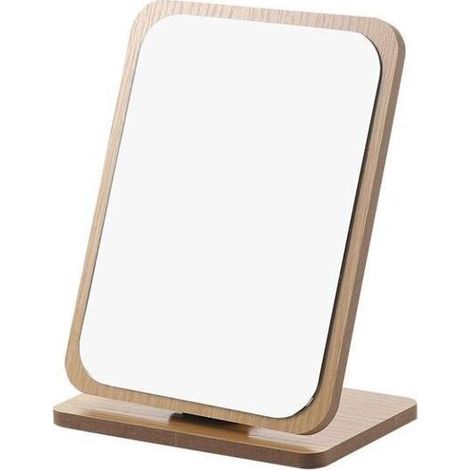 Miroir cosmétique sur pied rectangulaire en bois, idéal pour la salle de bain ou la coiffeuse, design pratique et élégant (1/5)