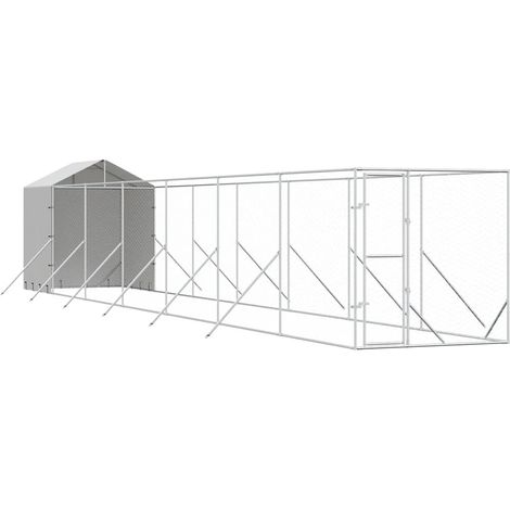 Maison Exclusive - Outdoor-Hundezwinger mit Dach Silbern 2x14x2,5