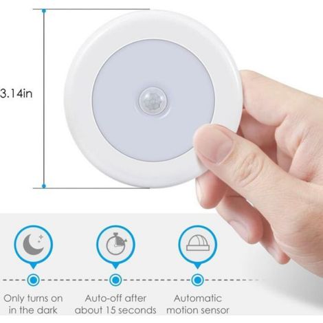 Lampe Détecteur de Mouvement, LED Detecteur Mouvement, Lampe de Placard, Alimenté par Batterie (Non Inclus), 3 Pack (Blanc) (1/5)