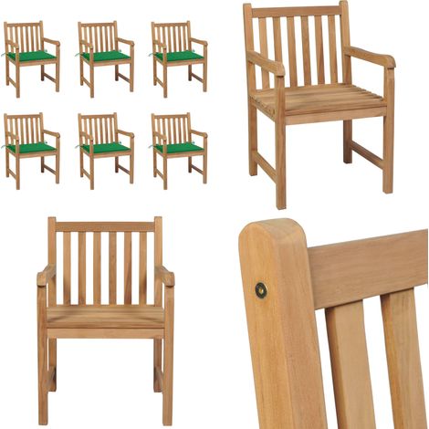 Gartenstühle 6 Stk. mit Grünen Kissen Massivholz Teak - Gartenstühle - Holzmöbel - Teakholz Gartenmöbel - Outdoor Furniture - Garten Dekoration - Home & Living (1/5)