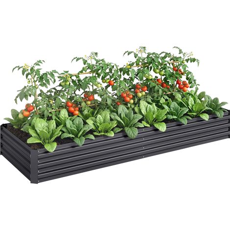 Carré potager surélevé en acier, fond ouvert, montage facile — 95 L x 90,5 l x 29,8 H cm, gris résistant aux intempéries et à l'humidité