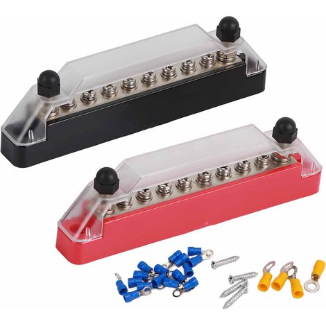 Une paire de barres omnibus 48V 150A à 10 bornes, blocs de distribution d'alimentation automobile/VR avec 20 bornes, goujons M6x2/vis M4x8. (1/5)