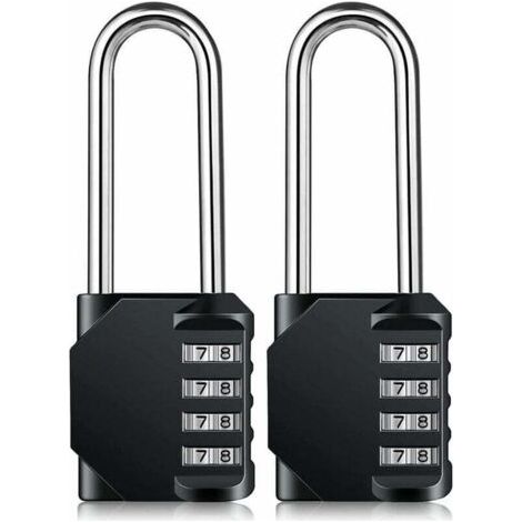 Cadenas Long Code Exterieur Pour Portail, Abri de Jardin, Grande Cadenas Code 4 Chiffres Pour Casier Vestiaire Sport, College, Scolaire, Serrure à Combinaison (2 Pièces, Noir) (1/5)