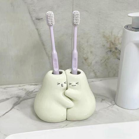 Porte-brosses à dents en céramique pour la salle de bain, lot de deux jolies brosses à dents, porte-stylo, plan e la cuisine.