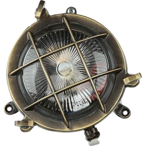 Schiffslampe Wand Messing Riffelglas Ø 14 cm IP44 Maritim rostfrei G9 Außenwandleuchte