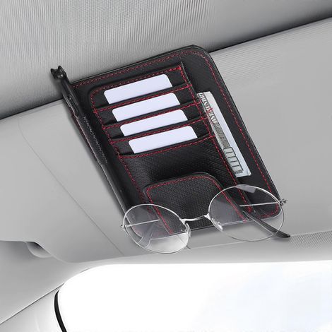 Organisateur de pare-soleil multifonctionnel avec clip de fixation pour pare-soleil de voiture, porte-carte grise et d'assurance, accessoires auto (1/5)