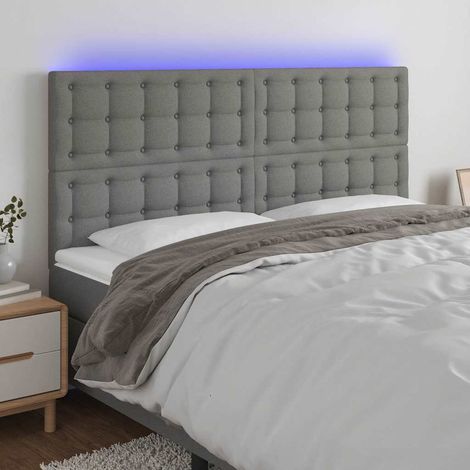 Tête de lit LED avec 2 bandes, gris foncé, tissu, 160 x 5 x 118/128 cm - PANGIVO (1/5)