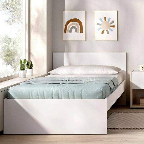 Dmora - Cama individual Castellaro, Sommier para dormitorio, Estructura de cama por habitación, Estructura del sostenedor del colchón, 96x195 h67 cm, Blanco (1/5)