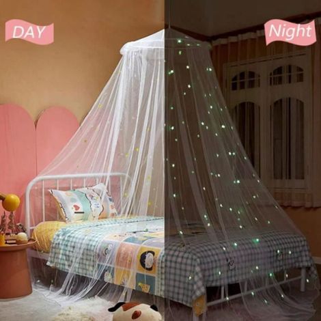 Moustiquaire ciel de lit - Avec étoiles lumineuses, anti-moustiques, compatible lits jusqu'à 1,5m (1/3)