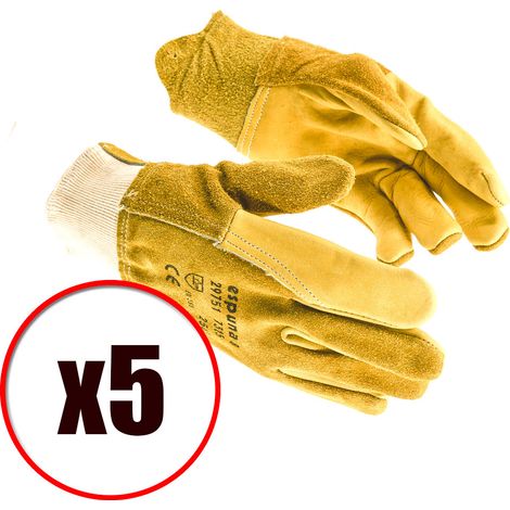 Lot de 5 paires de gants de travail et manutention cuir fleur de bovin EN388 Taille - Taille 11 (1/4)