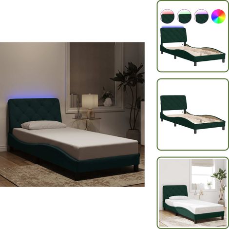 Schlafzimmer - vidaXL Bettgestell mit LED ohne Matratze Dunkelgrün 80x200 cm Samt - Kopfteil-Kissen (1/5)