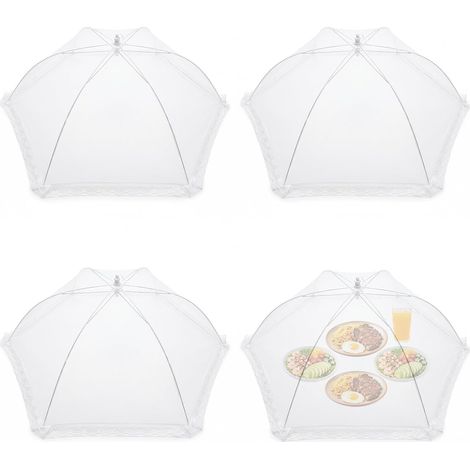 4 Pcs Cloche Alimentaire Pliable 60x60CM Cloche Alimentaire Anti Insectes Blanc Couvercle de Nourriture en Maille Pliant Tente Parapluie pour Viandes Plats Fruits Barbecue Pique-nique Aliments (1/5)