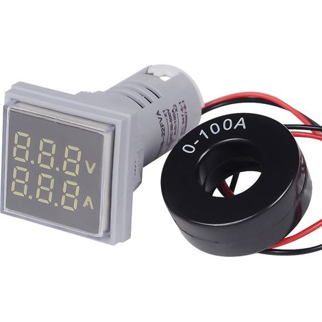 Mini voltímetro/amperímetro digital cuadrado LED con luz indicadora, indicador de voltaje y corriente CA 60-500 V 0-100 A (1/5)