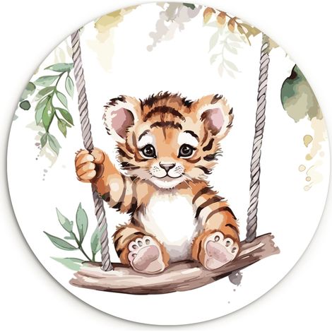 LE TABLEAU Tigre - Animal - Enfants - Jungle Decoration Murale Peinture 120x120 cm (1/5)