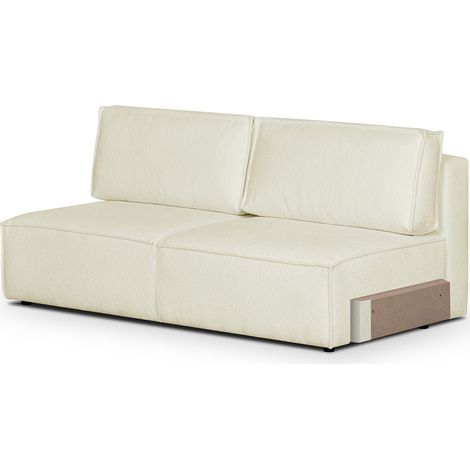Module canapé convertible 2 places avec coffre de rangement en tissu bouclé écru - Harper Mod (1/4)