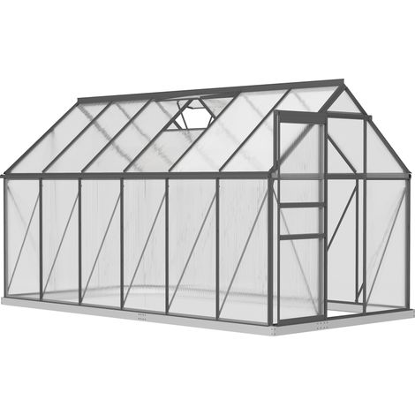 Serre de jardin aluminium polycarbonate avec fondation, fenêtre réglable, porte coulissante 190x375x199cm (1/5)