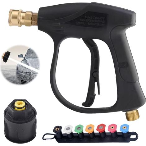 Pistolet nettoyeur haute pression, 4350 psi, avec raccord de tuyau M22 de 14 mm et 7 buses pour nettoyer voitures, machines, murs et sols. (1/5)
