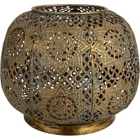 Portavelas de metal dorado 20.5x20.5x16h cm
