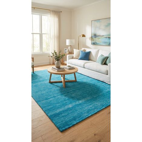 Tapis Gabbeh indien Tapis Uni - Tapis en laine  - 60x40cm, Rectangular - 100% Laine vierge - Tissé main - Turquoise