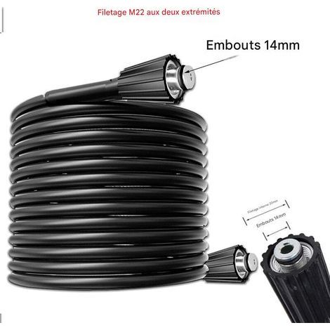 Tuyau haute pression flexible 10 m – Filetage M22/M14 – Résistant à l’abrasion et aux UV – Compatible nettoyeur Karcher K2 K3 (1/4)