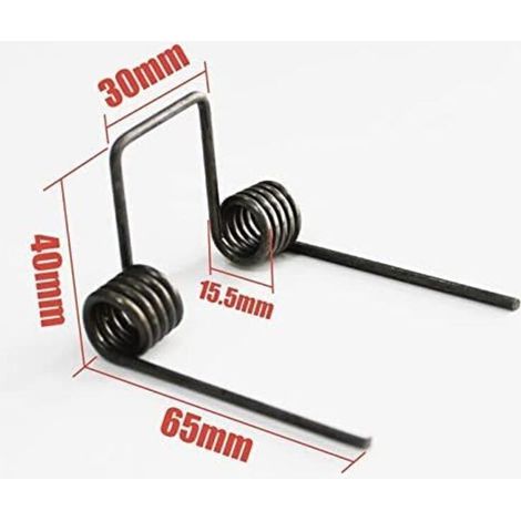 Ressort de torsion double. diamètre du fil 2.5 mm. diamètre extérieur 15.5 mm. longueur des pattes 65 mm. 5 spires (1/4)