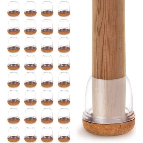 32 Pieces Chair Leg Protectors with Felt, Transparent Silicone Chair Leg Caps to Protect Floors from Scratches and Noise, Suitable for Round Legs with Diameter 19-25mm (1/5)