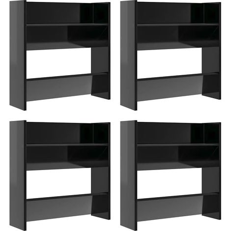 Maison Exclusive - Scarpiere a Muro 4pz Nero Lucido 60x18x60cm Legno Multistrato
