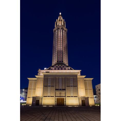 Tableau sur toile église Saint-Joseph du Havre de nuit 65x97 cm - Impression sur Toile Murale Décorative - Image imprimée en HD sur Toile - Toile sur Châssis en Bois FSC - Fabriqué en France (1/5)