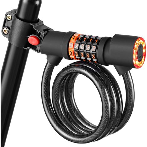 Pour Antivol Velo, Cadenas Velo Antivol, 120cm x 12mm Antivol Trotinette Electrique avec LumièRe Led, 5 Chiffres Intelligente Code Cadenas Antivol Trotinette Electrique pour Tricycle Scooter Bike