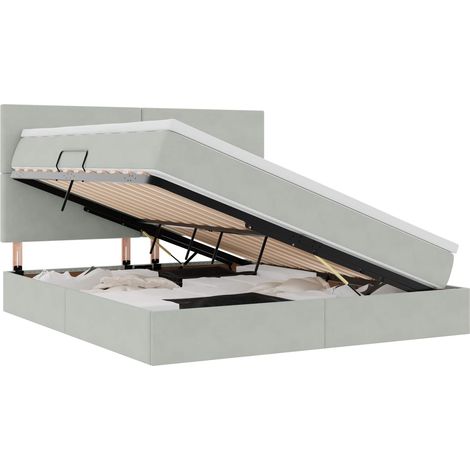 Maison Exclusive - Lit de rangement LED avec matelas Gris clair 160 x 200 cm