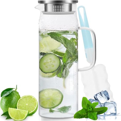 Pichet en verre de 1,5 L avec récipient étanche pour eau froide, café et lait (avec brosse de nettoyage) (1/5)